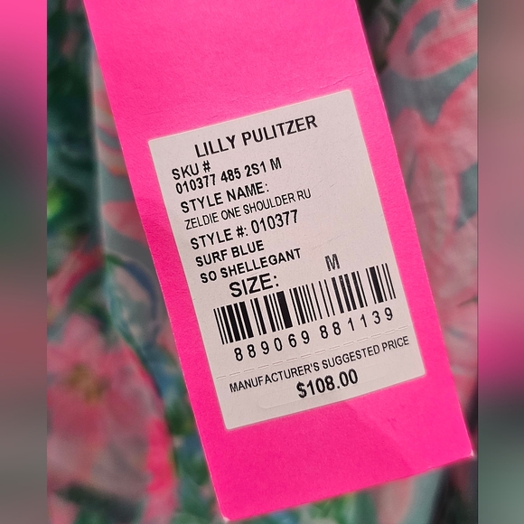 Lilly Pulitzer Surf Blue So Shellegant Zeldie One Shoulder Top Sz Med NWT $108 - Picture 8 of 12